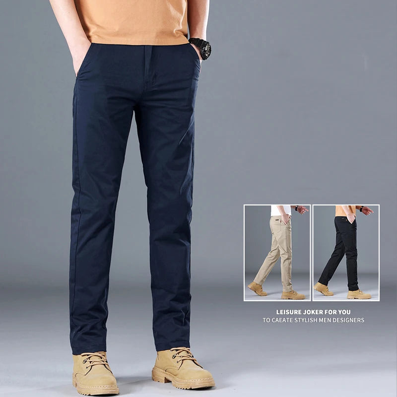 Men's High Quality Pure Cotton Classic Solid Color Casual Pants Business Stretch Slim Straight Brand Trousers Male Autumn New.