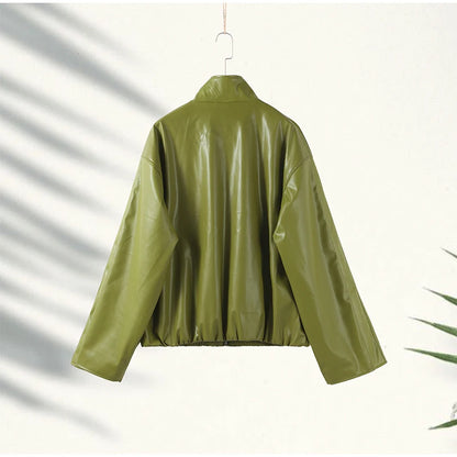 Chic Stand Collar Leather Long Skirt Sets Women Long Sleeve Jackets Spliced Solid Skirts 2025 Autumn Lady Y2k Outfits dress.