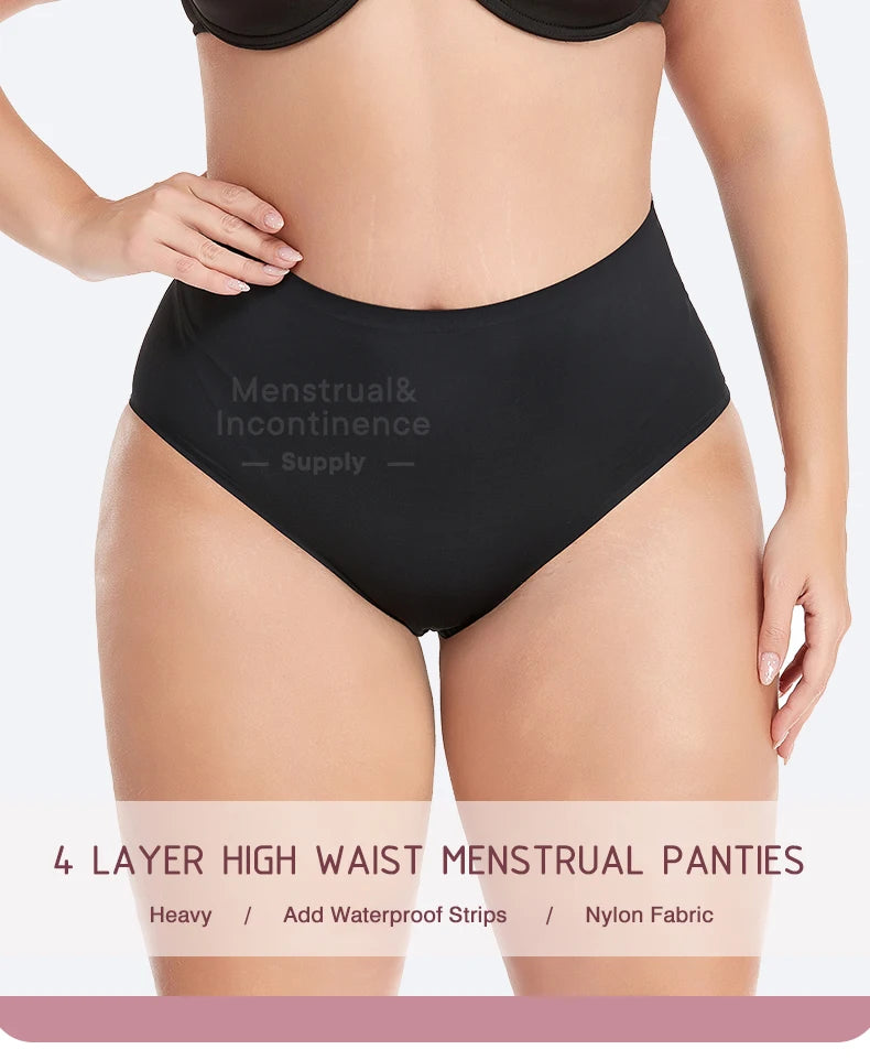 High Waist Period Panties for Women 4-Layer Leakproof Protection Heavy Absorption Menstrual Panties Breathable Reusable.