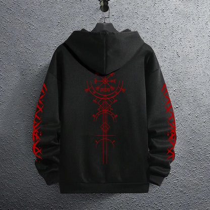 2025 Brand New Black Sweatshirts Autumn Winter Male Daily Casual Sporty Jogging Hoodie Men's Ancient Viking Raven Print Pullover