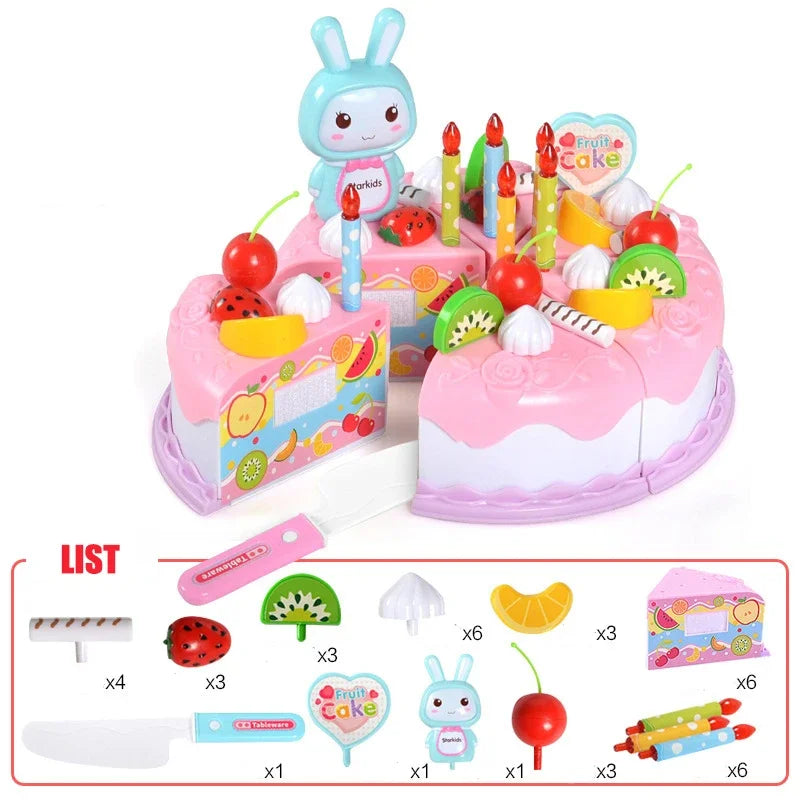 Kids Toy Simulation DIY Birthday Cake Model Kitchen Pretend Play House Cutting Fruit Food Toy for Toddler Children Gift Boy Girl.