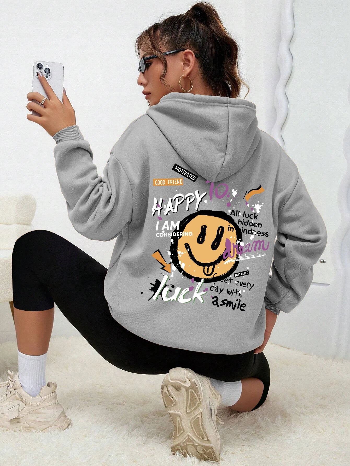 Interesting Graffiti Printing Women Hoodie Fashion Street Hoody Casual Versatile Sweatshirt Autumn Fleece S-Xxl Female Clothing