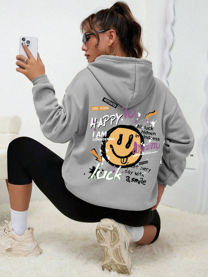 Interesting Graffiti Printing Women Hoodie Fashion Street Hoody Casual Versatile Sweatshirt Autumn Fleece S-Xxl Female Clothing