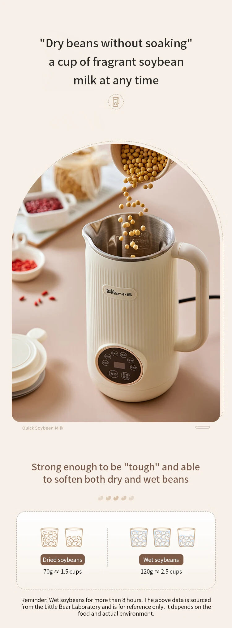 Bear 600ml Soy Milk Machine Maker Soybean Blenders For Kitchen Juicer Food Processors Nut Vegan Low Noise 220V Wall Breaking.