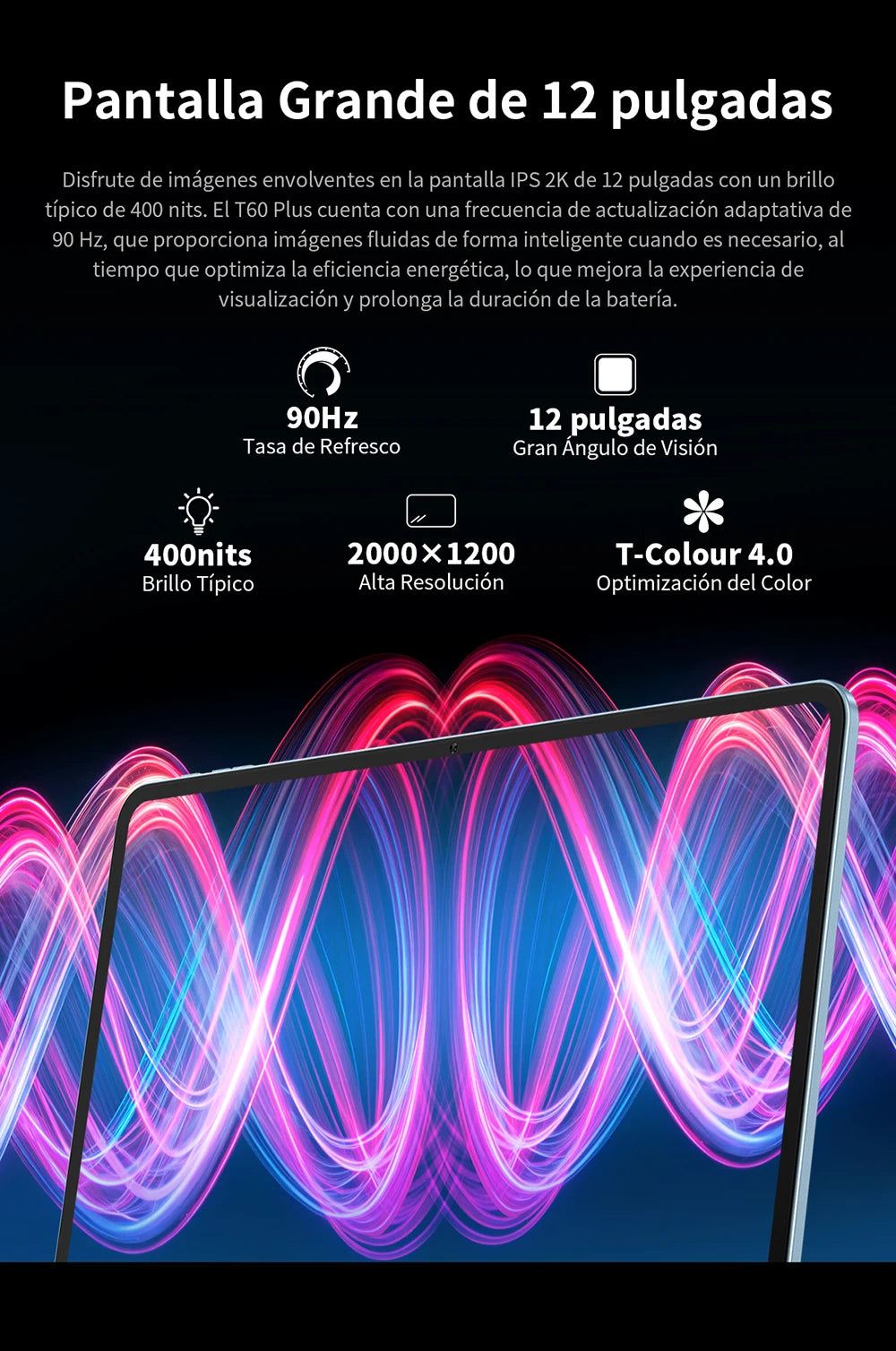 【New】Teclast T60 Plus 12 Inch Tddi 90Hz 2K Screen 2000X1200 Android 14 Widevine L1 Mtk Helio G88 (6Gb Ram+10Gb Expansion)16Gb/128Gb 8000Mah Battery 4g Lte Dual Sim Tf up to 1Tb.