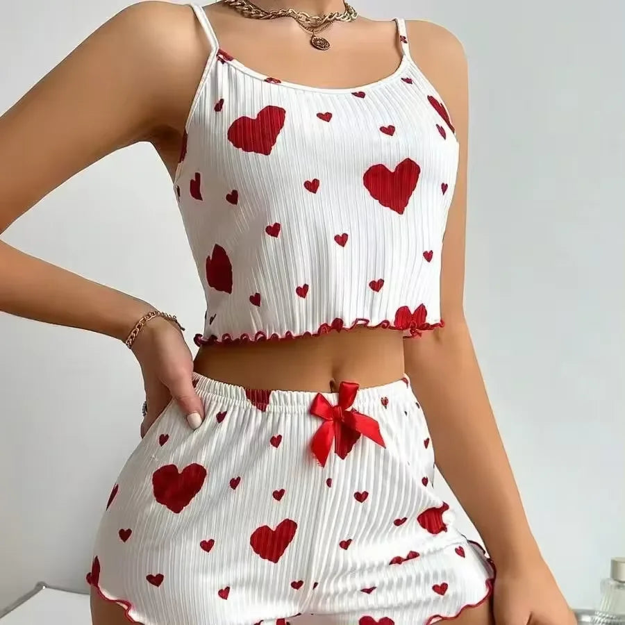 1 Satz Sommer-Damen-Pyjamas, zweiteilig, sexy, lässig, Leibchen, Unterhemd, Shorts, Homewear-Anzug