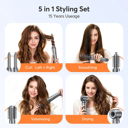 Bopcal 5 In 1 Hair Dryer Hot Air Comb Electric Hair Curling Iron 1200W High Speed Blower Multifunctional Styling Tools Hairdryer