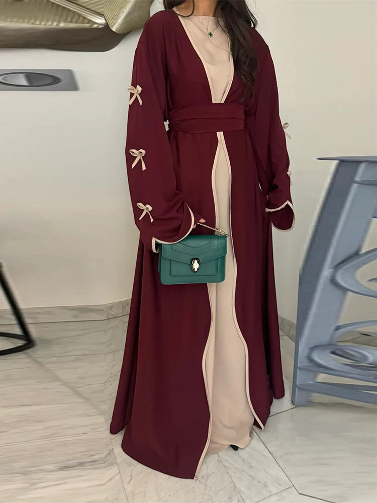 Ramadan Eid Open Butterfly Bow Kimono Abaya Damen Dubai Luxury Islam Muslim Modest Dress Women Kebaya Kaftan Robe Femme Musulman.