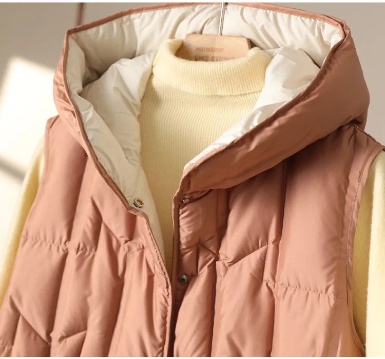Weiblich 90% weiße Ente Daunen ultraleichte ärmellose Daunen weste 2023 neue Herbst/Winter Mode Kapuze Basics Frauen warme Weste Mantel