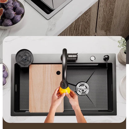 Kitchen Sink Stainless Steel Rice Grain Pattern Multifunctional Wear and Stain Resistant Large Single Slot Wash Dish Basin