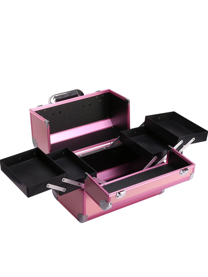 Makeup Train Case Aluminum Alloy Case Pedicure Tool Box with Handle Cosmetic Box Portable Makeup Case Organizer.