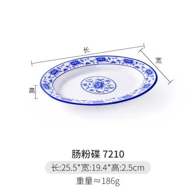 Melamine Chinese Style Blue and White Porcelain Tableware Creative Oval Dinner Plate