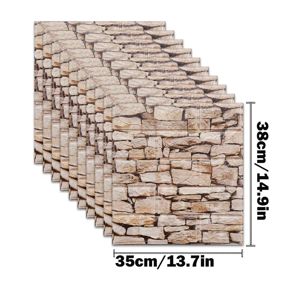 10pcs Self Adhesive Decor 3D Foam Wall Stickers Pane Room Waterproof peel and stick Brick Wallpaper for Interior Decoration