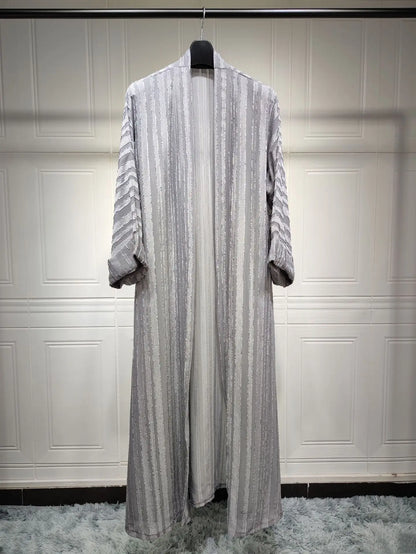 2024 New Fashion Muslim Kimono Abaya Solid Striped Retro Ethnic Cardigan Robe Dubai Middle Eastern Saudi Arabia Eid Clothes