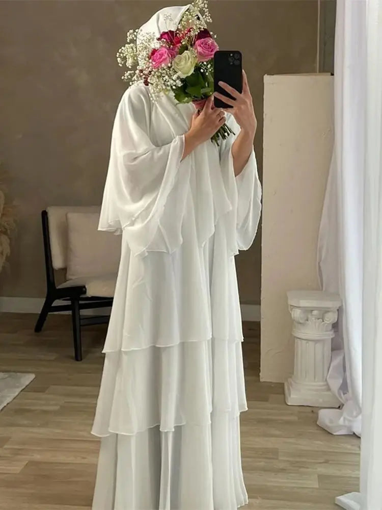Summer Open Chiffon Khimar Kimono Abaya Dubai Luxury 2024 Muslim Sets Modest Kaftan Hijab Dresses For Women Islam Kebaya Damen.