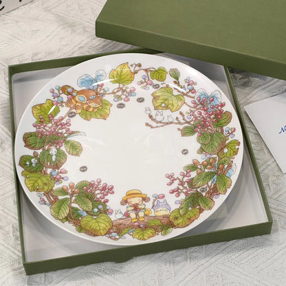 Bone China Dinner Plate Anime Cup and Saucer Set Coffee Mug Cute Cartoon Pattern Ceramic 9.5 Inch Dish Household Tableware Gift.