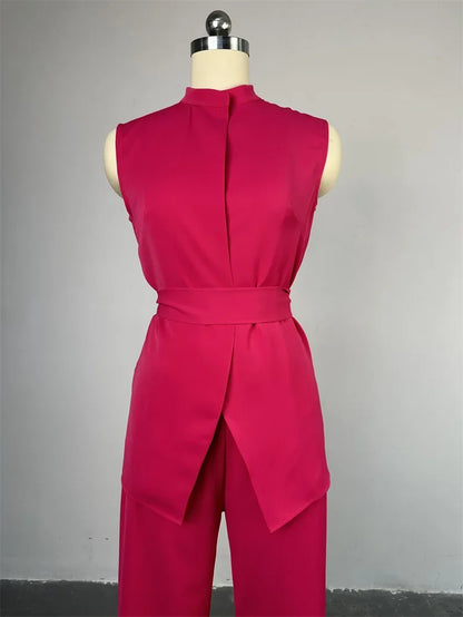 Women Wide Leg Pant Sets Two Piece Set Black Shirt Top & Cuffed Pants Set Suit Loose O Neck High Waist Elegant Trousers Suits.