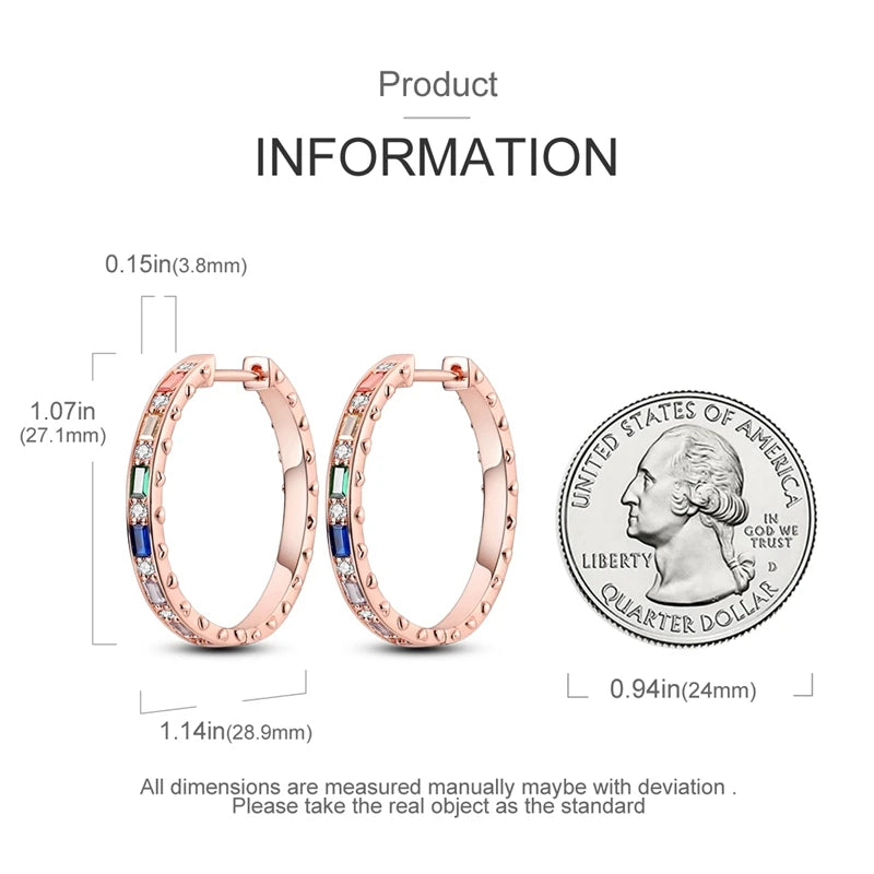 925 Sterling Silver Gold Color Circular Hoop Earrings Golden Earring Fit Original Charms Diy Fine Jewelry For Fashion Women.