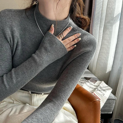 Women Fashion Tops Autumn Winter 2025 Turtleneck Sweater Women Knitted Pullovers Korean Style Simple Base Layer Knitted Sweater