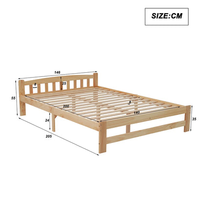 Solide Massivholzbett 140x200 cm, Futonbett, Doppelbett mit Kopfteil und Lattenroste, Jugendbett, Natur, ohne Matratze