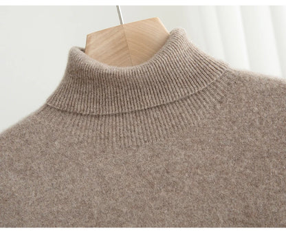 Men 100% Merino Wool Sweater Turtleneck Knitted Pullover Cashmere Warm Solid Color Clothes Business Bottoming Tops Autumn Winter