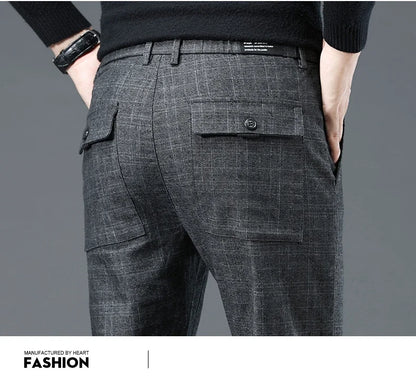 Spring Autumn Korea Plaid Pants Men Fashion Comfortable Elastic Casual Business Trousers Male Formal  Suit Pant.