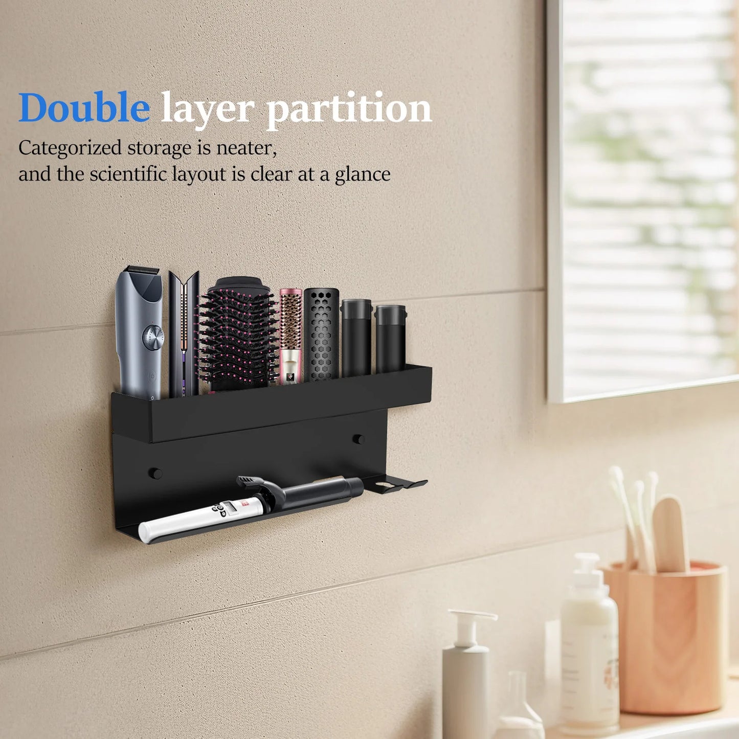 Haartrockner-Halter, Wandmontage, Aufbewahrungsregal, Dyson Airwrap-Halter mit speziellem Steckerschlitz, Haarpflege-Werkzeug, Badezimmer-Organizer