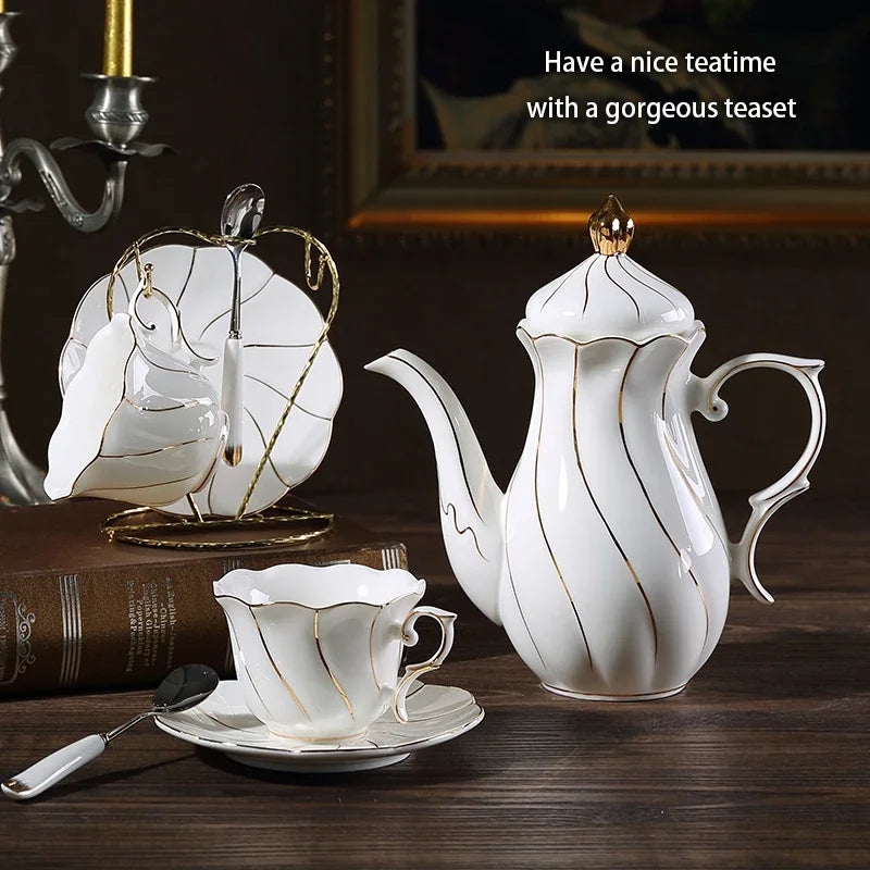 Gold Inlay Bone China Coffee Set Europe Porcelain Tea Ceramic Pot Creamer Sugar Bowl Teapot Cup Mug Coffeeware.