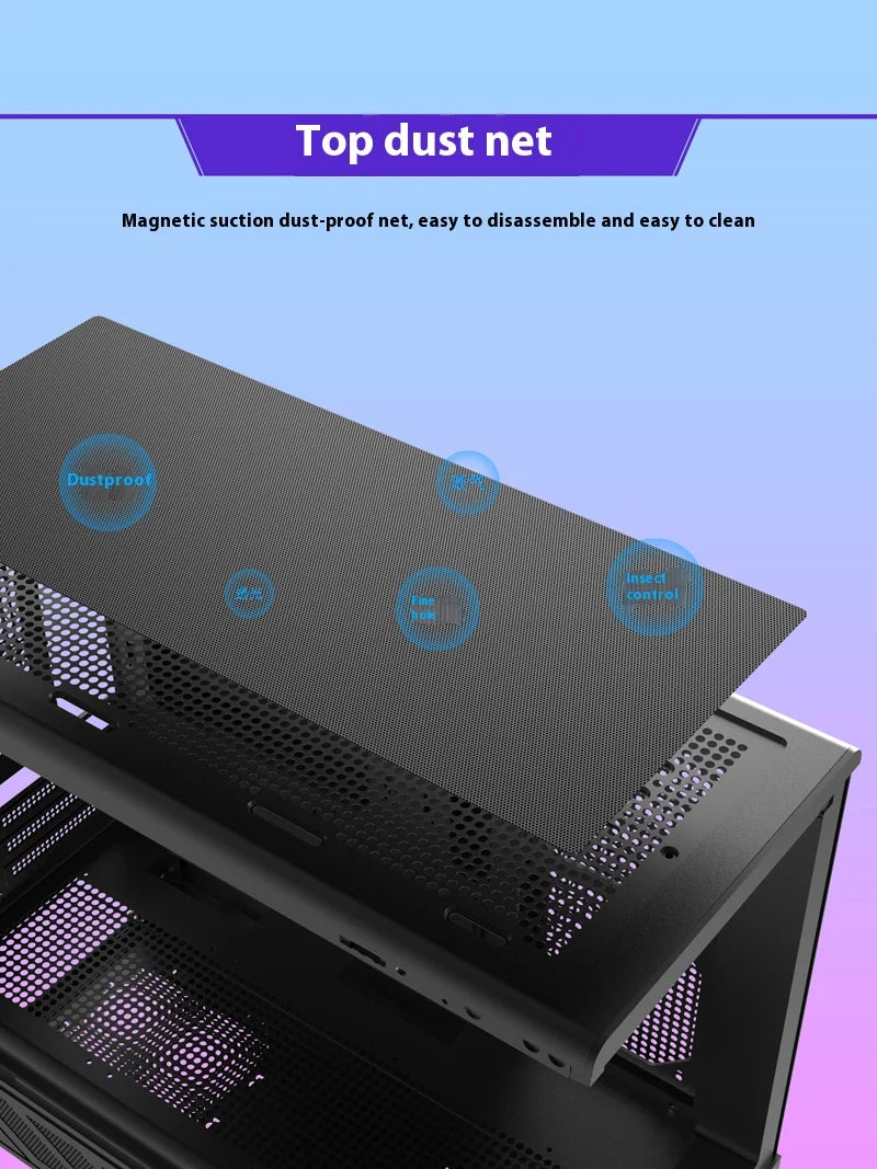 Power Train N5 MATX desktop room with a column-free sea view features a glass side computer case supports 360 water cooling.