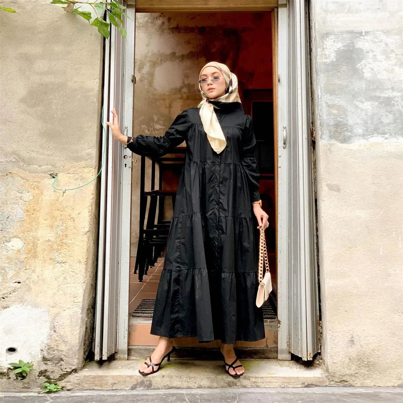 Women Muslim Long Dress Fashion Abaya Long Sleeve Solid Robe Elegant Ruffles Maxi Sundress Islamic Clothing Hijab Vestido.