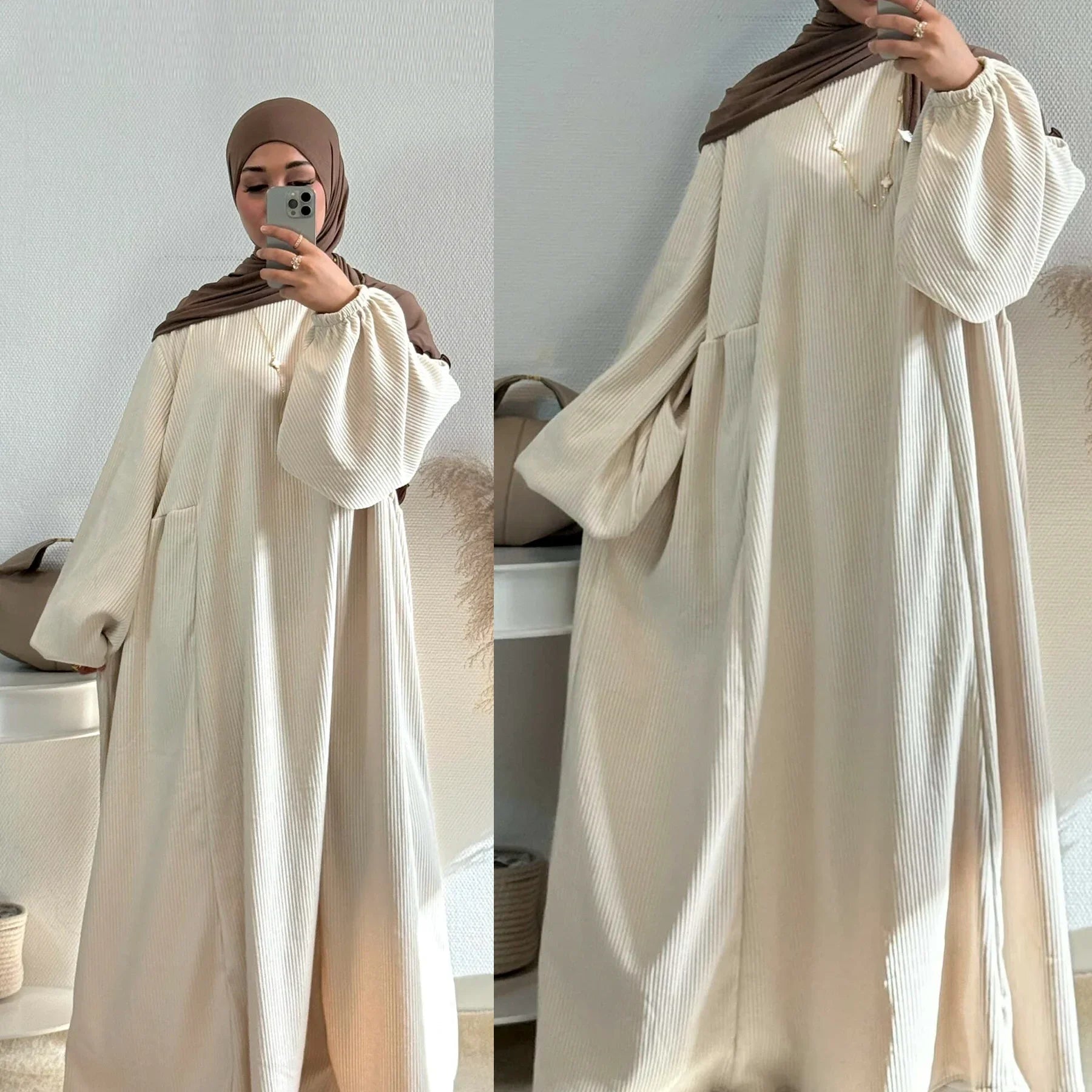 Winter Corduroy Abaya Warm Muslim Dress Closed Abayas for Women Dubai Luxury Turkey Kaftan Hijab Robe Ramadan Eid Islam Clothes.