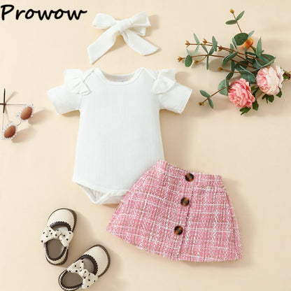 Prowow Günstige Preis Kleidung Baby Mädchen Outfits Set Niedlichen Elefanten Body und Hosenträger Kleid 3 stücke Neugeborene Geburt Set Kleidung.