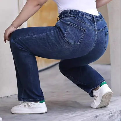 Plus Size Women Jeans 6XL Loose High Waisted Stretched 5XL Plus Size Female Denim Trousers Blue Girl Long Classic Straight Pants.