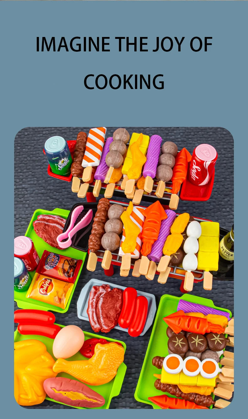 Baby Dress Up Kitchen Toys BBQ Set Kids Simulated BBQ Cookware Cooking Simulated Food Cosplay Educational Gift Toys.