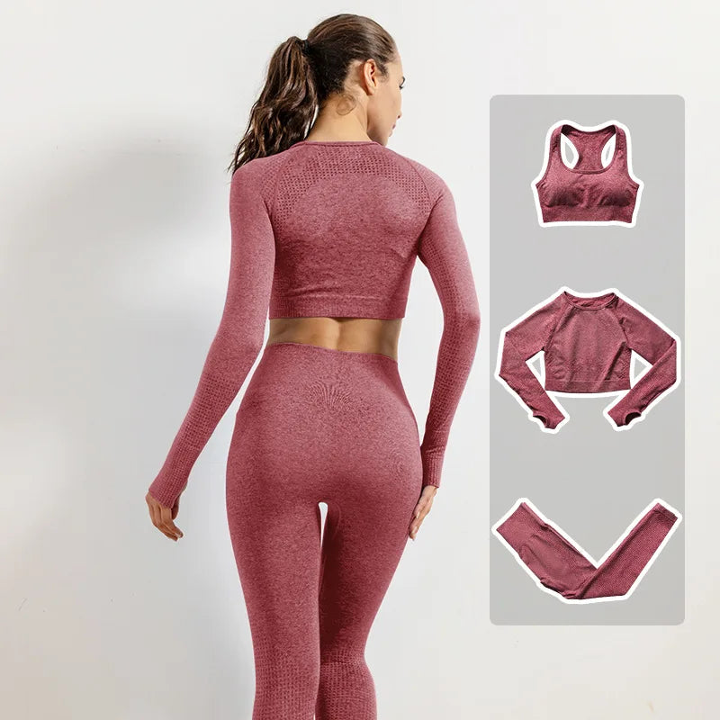 Women Vital Seamless Yoga Fitness Clothing Set High Waist Gym Leggings Crop Tops Sports Tracksuit Plush Up Sports Outfits