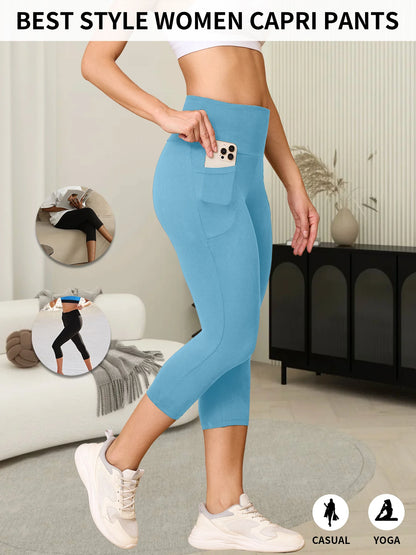 High Waisted capri pants For Women With Pockets Tummy Control No See Through Workout Running Yoga Athletic Push Up Gym Leggings.