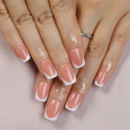 24Pcs Minimalist Short Square False Nail Solid White Color Press on Nails Wearable Reusable Fake Nails Tips for Women Girls 2025