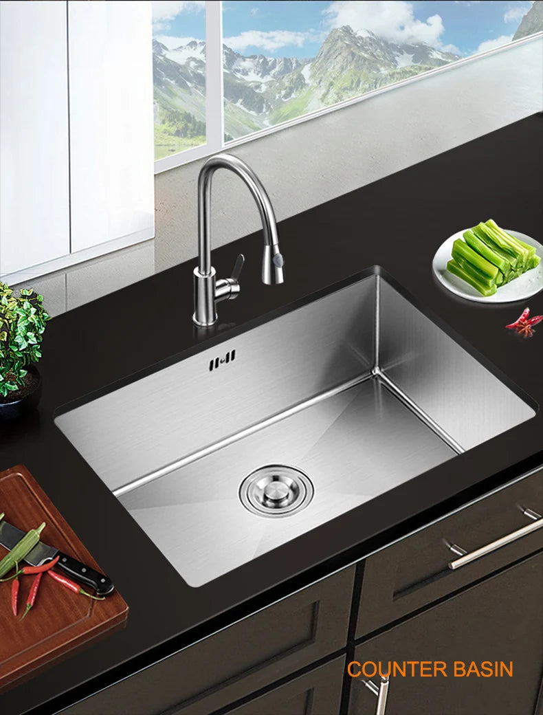 304 Stainless Steel Kitchen Sink Multiple Size Single Bowl Undermount Basin For Kitchen Fixture Improvement With Drainage