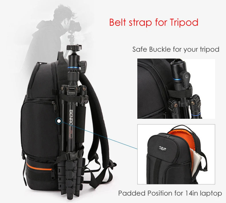 JINNUOLANG Professional Digital SLR Camera Backpack Large Photography Bag Tripod Holder Waterproof Rain Cover Outdoor Hiking.