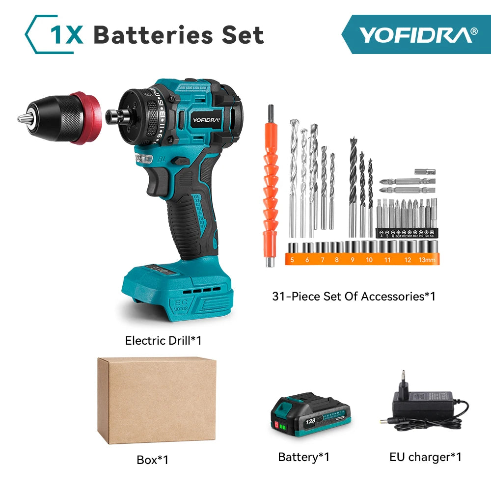 YOFIDRA 2-in-1 bürstenloser Elektroschrauber Handheld Sechskantbohrer Schraubendreher Home Power Tool Set für Makita Akku Pin