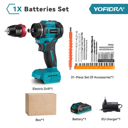 YOFIDRA 2-in-1 bürstenloser Elektroschrauber Handheld Sechskantbohrer Schraubendreher Home Power Tool Set für Makita Akku Pin