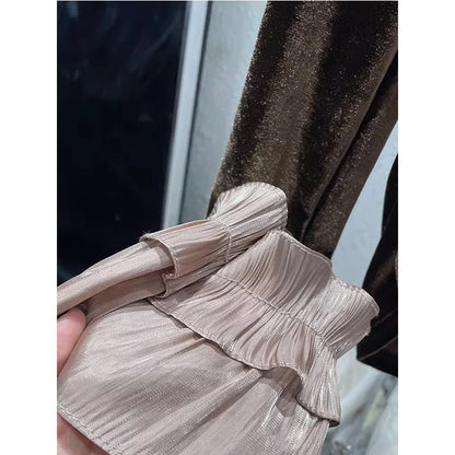 Autumn Korean Patchwork Solid Color Peter Pan Collar T-Shirts Female Temperament Ruffles T-Shirts Women Clothing All-match Tops.