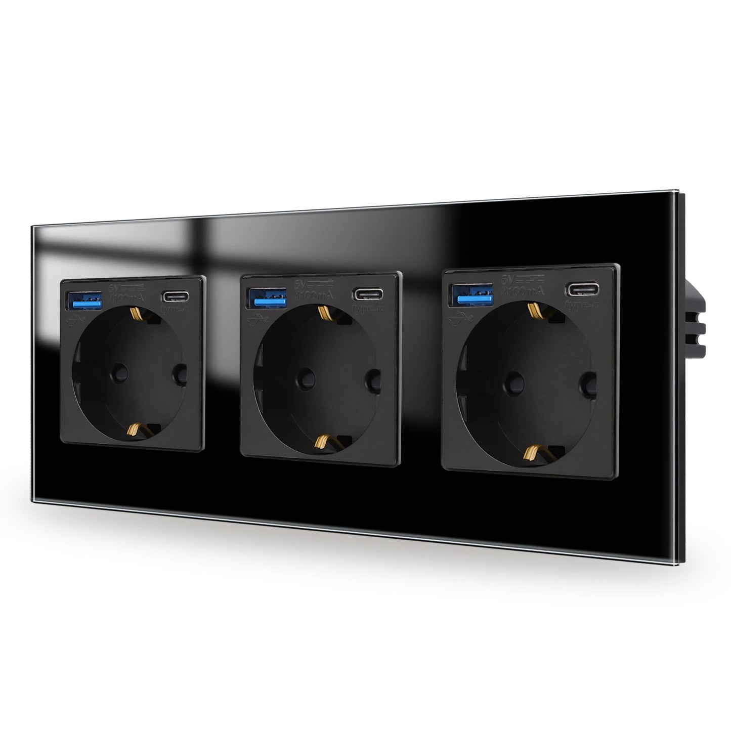 Bingoelec Wandsteckdose, Touch-Lichtschalter mit USB, 20 W, Typ C, Schnellladesteckdose, Glasscheibe, EU-Standard-Steckdosen