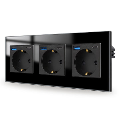 Bingoelec Wandsteckdose, Touch-Lichtschalter mit USB, 20 W, Typ C, Schnellladesteckdose, Glasscheibe, EU-Standard-Steckdosen