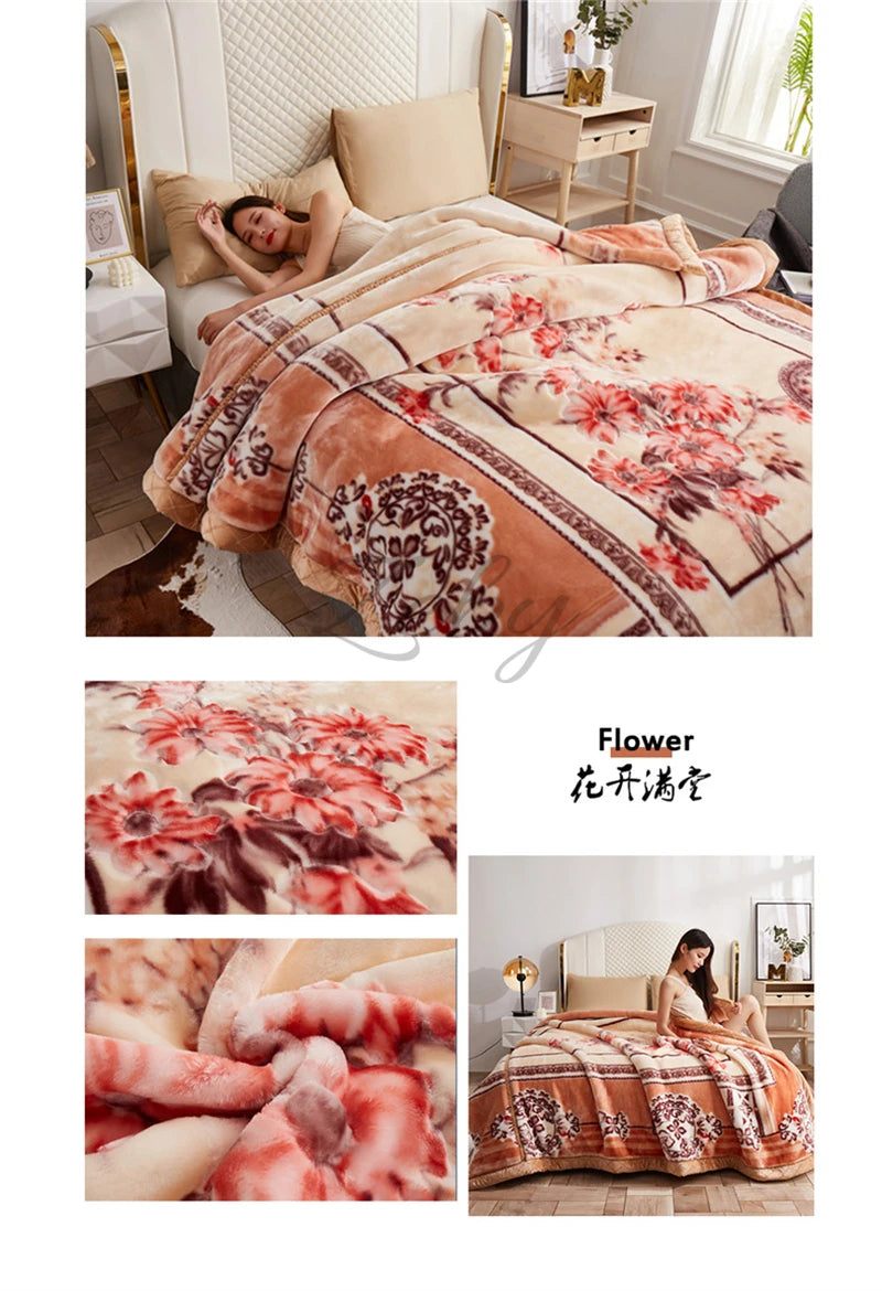 European Style Warm Raschel Blanket for Winter High End Soft Thicken Warmth Weighted Blanket Double Side Flocked Comforter Duvet