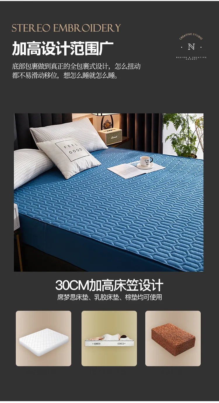 Waterproof Thicken Mattress Cover Quilted Latex Mat Bed Covers Pad Skin-Friendly Fitted Sheet Protector Bedspread150/160/180x200