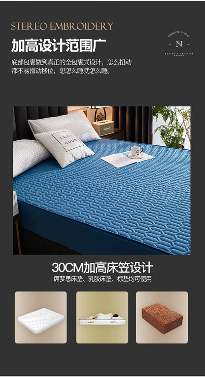 Waterproof Thicken Mattress Cover Quilted Latex Mat Bed Covers Pad Skin-Friendly Fitted Sheet Protector Bedspread150/160/180x200