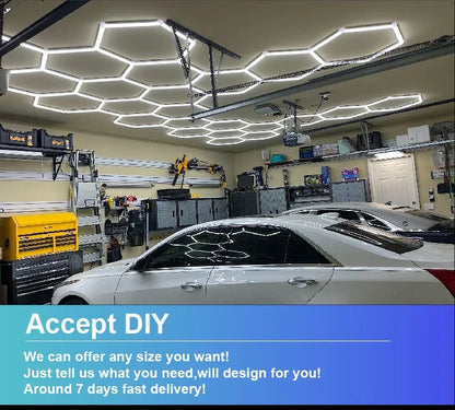 Hexagon LED lighting for Garage Barbecue Shop Barbershop Gym Bar Car Detailing Showroom 4S Workshop Ceiling Light Honeycomb Tube.