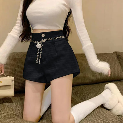 Winter Spring New Arrival Metal Buttons Tweed Shorts Women
