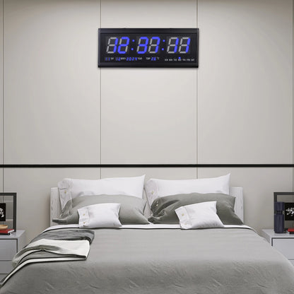 220 V große LED-Digital-Wanduhr, Zeit, Temperatur, Datum, Woche, Anzeige, automatischer Dimmer, leuchtende, leise Tischuhr, Wanduhr, 48 x 19 cm